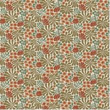 Плат Poplin - Зелено-кафяви цветя на бежов фон - 50 х 50 см Плат Poplin - Зелено-кафяви цветя на бежов фон - 50 х 50 см