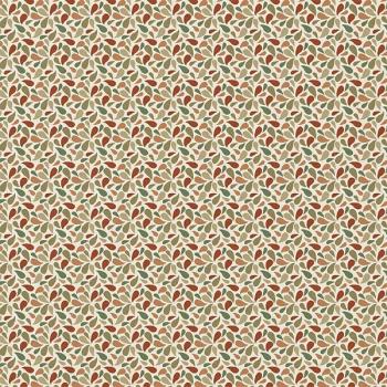 Плат Poplin - Зелено-кафяви листенца на бежов фон - 50 х 50 см